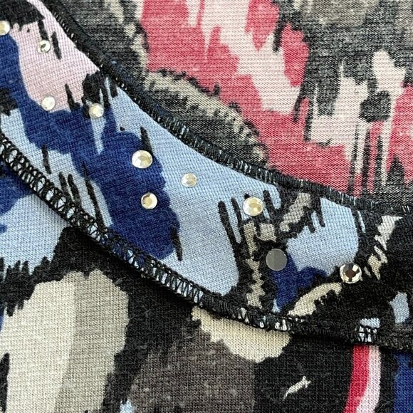 Frank Walder Womens Paisley Print 3/4 Sleeve Top Size 16 Multicolor Stretch Stud - Picture 7 of 9